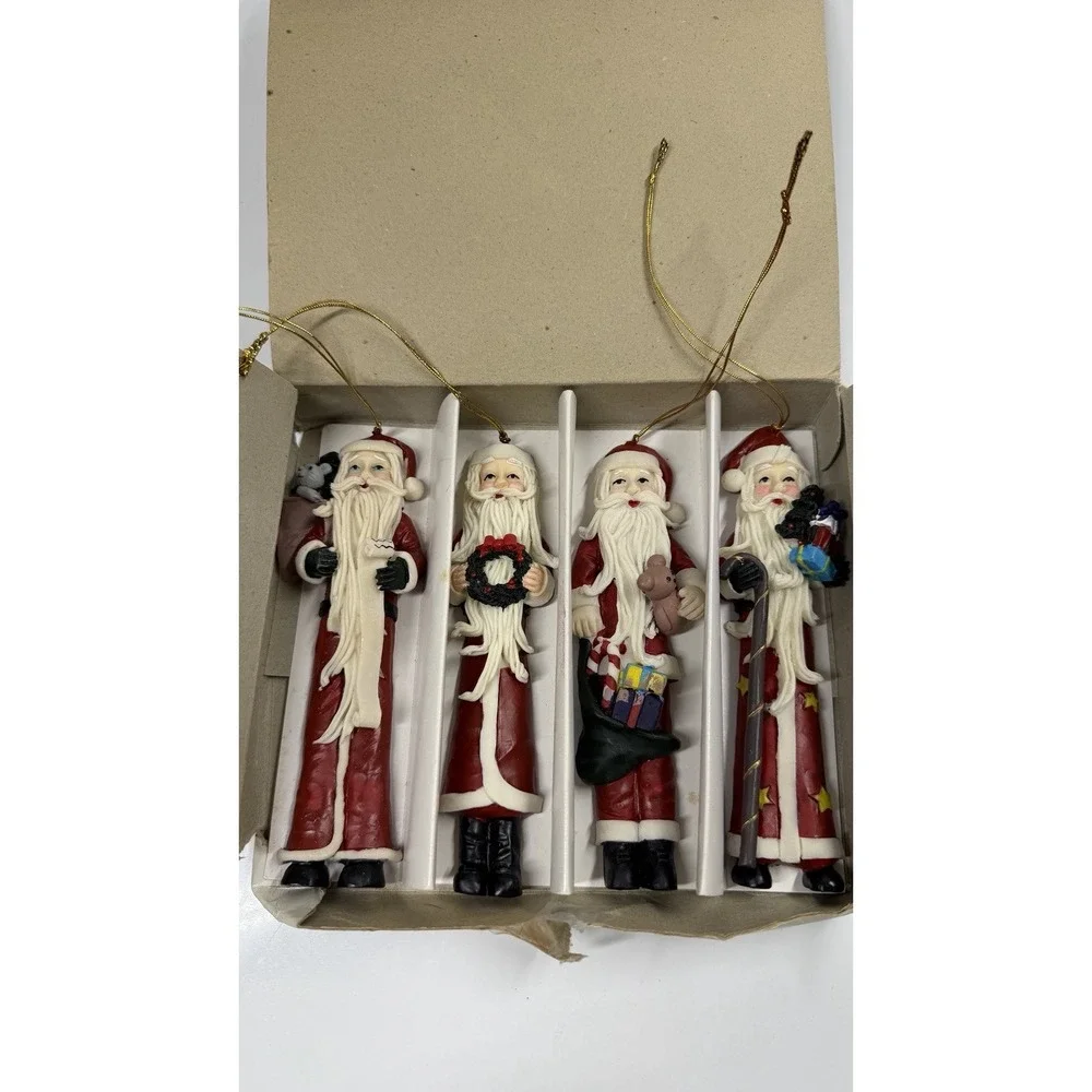 Vintage Resin 4 Skinny SANTA Christmas Ornaments
